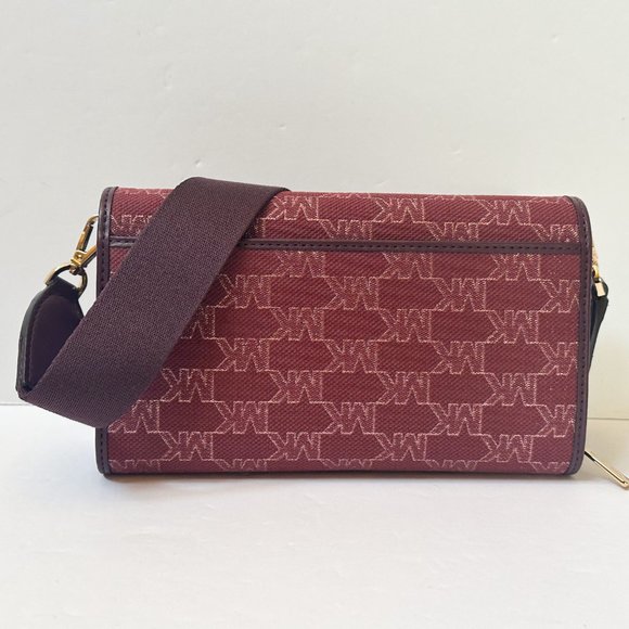 Michael Kors Jet Set Zip Around Wallet Crossbody Bag MK Glitter Gold Mulberry - Picture 6 of 15